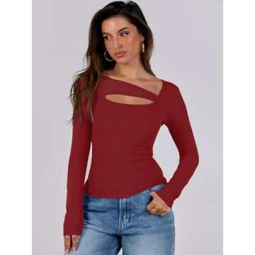 ANRABESS Women’s Cutout Tops: Trendy Sexy Long Sleeve Shirts for Fall Fashion 2024
