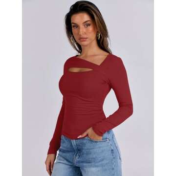 Trendy ANRABESS Womens Cutout Long Sleeve Tops for 2024