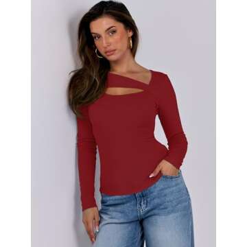 Trendy ANRABESS Womens Cutout Long Sleeve Tops for 2024
