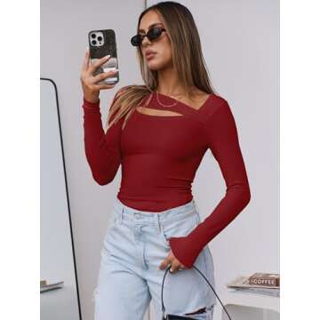 Trendy ANRABESS Womens Cutout Long Sleeve Tops for 2024