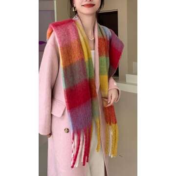 Wander Agio Winter Women Warm Scarf Long Shawl Large Scarves Cold Weather Thick Blanket Scarfs Colorful Plaid Yellow Green Red 26