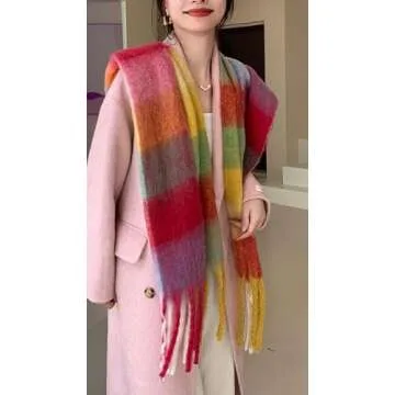 Wander Agio Winter Women Warm Scarf Long Shawl Large Scarves Cold Weather Thick Blanket Scarfs Colorful Plaid Yellow Green Red 26