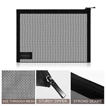 EASYFUN Mesh Pouch, Make up Bag with Zipper Cosmetic Organizer Pouch for Daily or Travel to Keep Small Items, 4 PCS Black