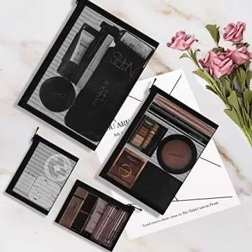 EASYFUN Mesh Pouch, Make up Bag with Zipper Cosmetic Organizer Pouch for Daily or Travel to Keep Small Items, 4 PCS Black