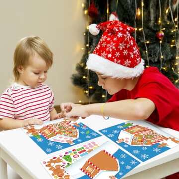32PCS Make-a-Gingerbread House Stickers for Kids - Christmas Party Game/Craft/Activity/Favor/Supplies - 16 Finished Products