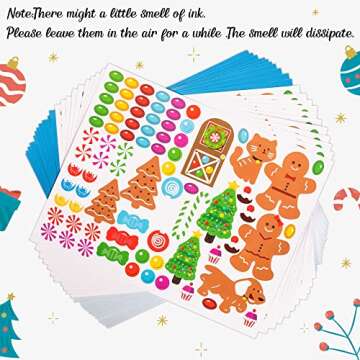 32PCS Make-a-Gingerbread House Stickers for Kids - Christmas Party Game/Craft/Activity/Favor/Supplies - 16 Finished Products