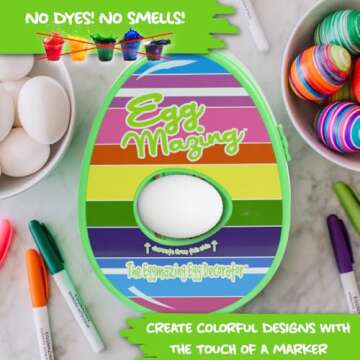 The Eggmazing Egg Decorator Easter Egg Decorator Kit - Arts and Crafts Set - Includes Egg Decorating Spinner and 8 Colorful Quick Drying Non Toxic Markers (Spring Green)