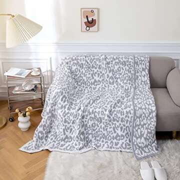 MH MYLUNE HOME Ultra Soft Leopard Throw Blanket (50x60 inches) Microfiber Blanket Plush Warm Reversible Cheetah Blanket Snow Leopard Pattern Throw for Couch Bed Sofa - White Gray, 50"x60"