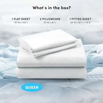 Comfort Spaces Queen Cooling Sheets, Moisture Wicking Coolmax Sheets, Soft, Colorfast Sheet Set, Cooling Bed Sheets For Hot Sleepers, Elastic Deep Pocket Fits Up to 16" Mattress, Queen White 4 Piece