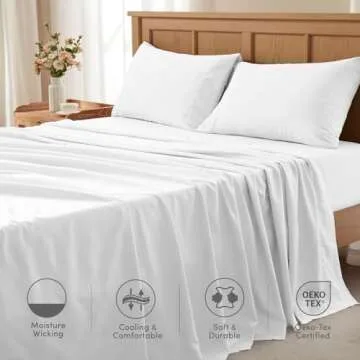 Comfort Spaces Queen Cooling Sheets, Moisture Wicking Coolmax Sheets, Soft, Colorfast Sheet Set, Cooling Bed Sheets For Hot Sleepers, Elastic Deep Pocket Fits Up to 16" Mattress, Queen White 4 Piece