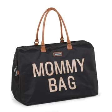 Childhome The Original Mommy Bag, Large Baby Diaper Bag, Mommy Hospital Bag, Large Tote Bag, Mommy Travel Bag, Baby Bag Tote, Pregnancy Must Haves (Black Gold)