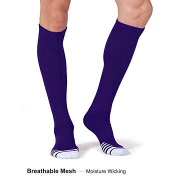 FITRELL 2 Pack Baseball Soccer Softball Socks for Kids Youth Men & Women Over-the-Calf Knee High Socks Sports Tube Socks, nfl, Purple, Medium