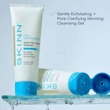 SKINN Daily Morning Face Wash, Green Tea + Mint Cleanser, 4oz - Gentle Exfoliating Facial Cleanser for All Skin Types - Formulated with Antioxidant & Botanical Oils & Salicylic Acid