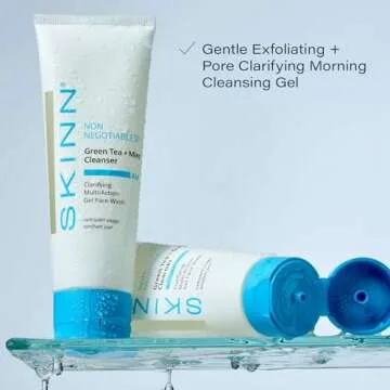 SKINN Daily Morning Face Wash, Green Tea + Mint Cleanser, 4oz - Gentle Exfoliating Facial Cleanser for All Skin Types - Formulated with Antioxidant & Botanical Oils & Salicylic Acid
