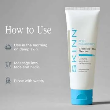 SKINN Daily Morning Face Wash, Green Tea + Mint Cleanser, 4oz - Gentle Exfoliating Facial Cleanser for All Skin Types - Formulated with Antioxidant & Botanical Oils & Salicylic Acid