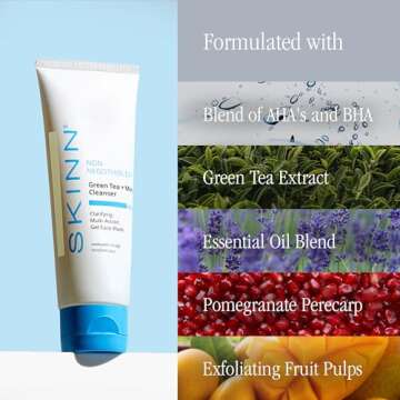 SKINN Daily Morning Face Wash, Green Tea + Mint Cleanser, 4oz - Gentle Exfoliating Facial Cleanser for All Skin Types - Formulated with Antioxidant & Botanical Oils & Salicylic Acid