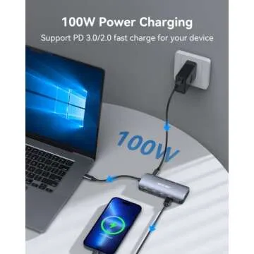 USB C Hub Multiport Adapter, ABLEWE USB-C Hub with 4K@60Hz HDMI, 1Gbps Ethernet, 100W PD, SD/TF Card Reader, 3 USB 3.0 Ports Docking Station Compatible for Laptop/Tablet/PC/Phone