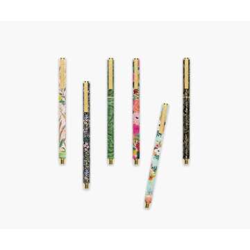 RIFLE PAPER CO. Juliet Rose Writing Pen, 5.375" L, 0.5 mm Rollerball Tip, Stainless Steel Body with Brass Accents, Office and School Supplies for Stationery, Notes, and Art