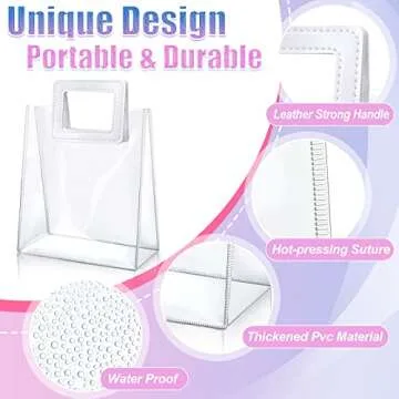 15 Pack Clear Gift Bags with Handles Transparent PVC Gift Bag Heavy Duty Gift Wrap Bags Large Reusable Plastic Bags for Bridal Party Baby Shower Wedding Birthday Shopping Bag (7 x 8 x 4 Inch, White)