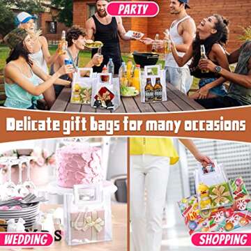 15 Pack Clear Gift Bags with Handles Transparent PVC Gift Bag Heavy Duty Gift Wrap Bags Large Reusable Plastic Bags for Bridal Party Baby Shower Wedding Birthday Shopping Bag (7 x 8 x 4 Inch, White)