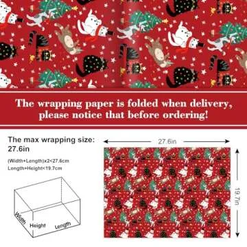 JarThenaAMCS Christmas Cat Wrapping Paper - 9 Sheets of Cute Cartoon Art Paper