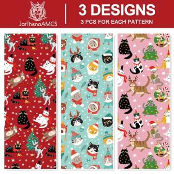JarThenaAMCS Christmas Cat Wrapping Paper Red Pink Blue Pet Gift Wrap Paper Bulk Folded Flat Cute Cartoon Art Paper for Birthday Baby Shower DIY Crafts, 9 Sheet, 19.7 x 27.6 Inch