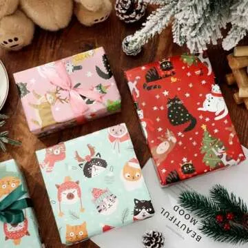 JarThenaAMCS Christmas Cat Wrapping Paper 9 Sheets