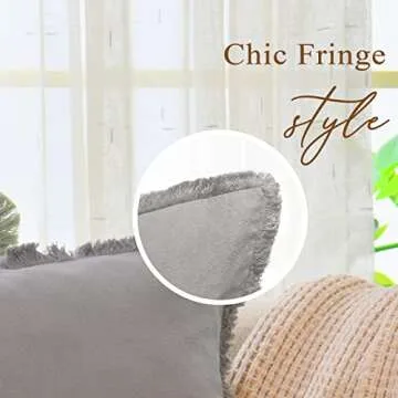 ZWJD 24x24 Cream Pillow Covers with Fringe Set of 2