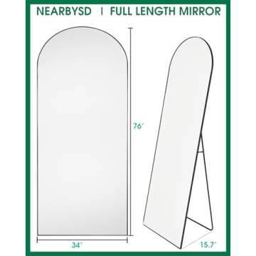 NEARBYSD Oversized Full Body Mirror, Arched Full Length Mirror with Stand, 76"x34" Hanging or Leanin...