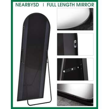 NEARBYSD Oversized Full Body Mirror, Arched Full Length Mirror with Stand, 76"x34" Hanging or Leaning, Standing Mirror, Body Mirror, Wall Mounted Mirror with Aluminum (Black)
