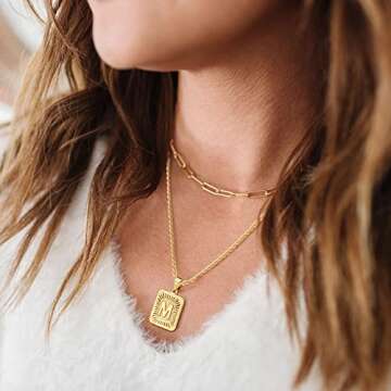 JSJOY Gold Layered Initial Necklace for Women Gold Layered Pendant Initial Necklaces Monogram Letter...