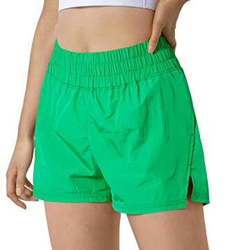 MCEDAR High Waisted Athletic Shorts for Women with 2 Side Pockets 2.5“ Workout Running Shorts Flowy Quick Dry Hiking 031DK-Kelly Green/Cm