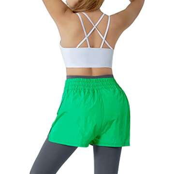 MCEDAR High Waisted Athletic Shorts for Women with 2 Side Pockets 2.5“ Workout Running Shorts Flowy Quick Dry Hiking 031DK-Kelly Green/Cm