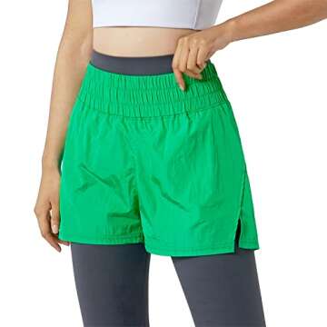 MCEDAR High Waisted Athletic Shorts for Women with 2 Side Pockets 2.5“ Workout Running Shorts Flowy Quick Dry Hiking 031DK-Kelly Green/Cm