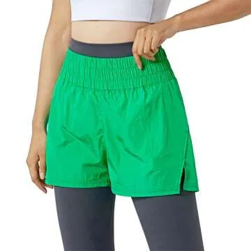 MCEDAR High Waisted Athletic Shorts for Women with 2 Side Pockets 2.5“ Workout Running Shorts Flowy Quick Dry Hiking 031DK-Kelly Green/Cm