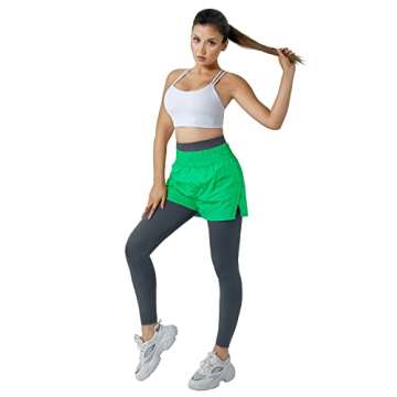 MCEDAR High Waisted Athletic Shorts for Women with 2 Side Pockets 2.5“ Workout Running Shorts Flowy Quick Dry Hiking 031DK-Kelly Green/Cm