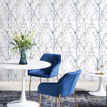 Melwod Grey Blue Tree Branches Peel and Stick Contact Paper 17.7" x 197" Modern Tree Branch Removable Wallpaper Natural Wall Paper Self-Adhesive Vinyl for Drawer Liner Furniture Crafts Accent Walls