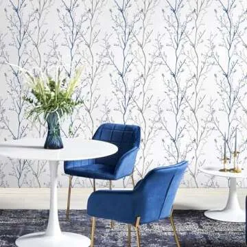 Melwod Grey Blue Tree Branches Peel and Stick Contact Paper 17.7" x 197" Modern Tree Branch Removable Wallpaper Natural Wall Paper Self-Adhesive Vinyl for Drawer Liner Furniture Crafts Accent Walls