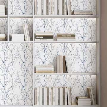 Melwod Grey Blue Tree Branches Peel and Stick Contact Paper 17.7" x 197" Modern Tree Branch Removable Wallpaper Natural Wall Paper Self-Adhesive Vinyl for Drawer Liner Furniture Crafts Accent Walls