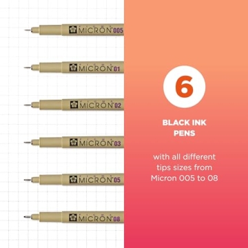 SAKURA Pigma Micron Fineliner Pens with Black Ink - 6 Count