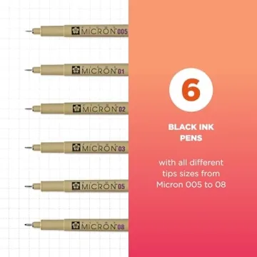 SAKURA Pigma Micron Fineliner Pens with Black Ink - 6 Count