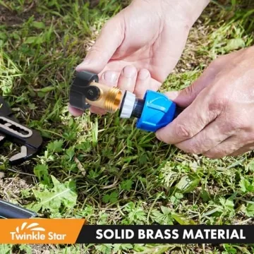 Twinkle Star Heavy Duty Brass Shut Off Valve Garden Hose Connector, Set of 2, TWIS3001