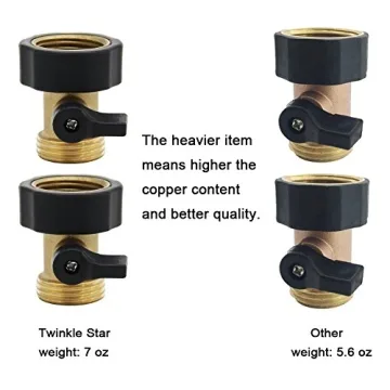 Twinkle Star Heavy Duty Brass Shut Off Valve Garden Hose Connector, Set of 2, TWIS3001