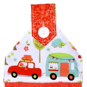 RV Camping Decor - Hanging Hand Towel - Coral Plush Towel - Retro Camping Trailer Print - Handmade b...