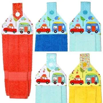 RV Camping Decor - Hanging Hand Towel - Coral Plush Towel - Retro Camping Trailer Print - Handmade by Green Acorn Kitchen