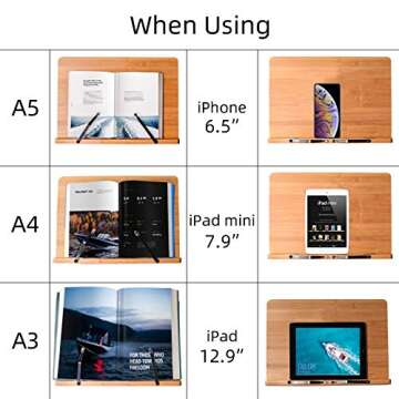 wishacc Book Stand XL-Large Size 15.4" x 11.0" Main Board-Adjustable Foldable Book Holder with Page Holder Clips - Holds Cookbooks, Receipe Books, Textbooks, Tablets, Laptops, Music Books, Documents