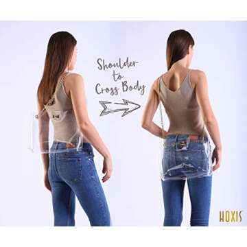 Multifunction Clear Chain Tote with Turn Lock Womens Shoulder Handbag (Clear)