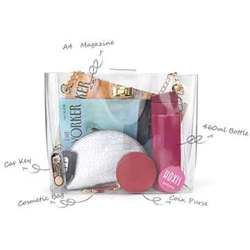 Multifunction Clear Chain Tote with Turn Lock Womens Shoulder Handbag (Clear)