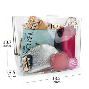 Multifunction Clear Chain Tote with Turn Lock Womens Shoulder Handbag (Clear)