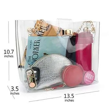 Multifunction Clear Chain Tote with Turn Lock Womens Shoulder Handbag (Clear)